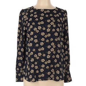 Loft navy blue floral print long sleeve blouse